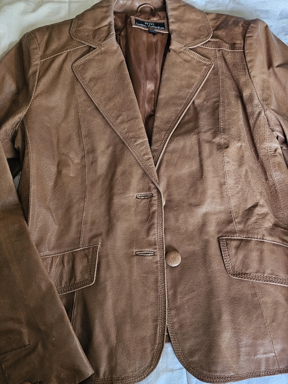 Women's Brown Leather Blazer Jacket - Vintage Style